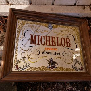 Vintage Michelob Beer Mirror In Wood Frame