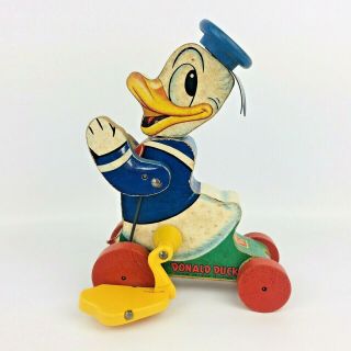1955 Donald Duck Vintage Wood Pull Toy Disney 765 Fisher Price
