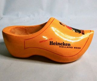 Vintage Heineken Holland Beer Wooden Yellow Dutch Shoe Clog Bottle Holder