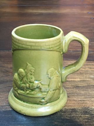 Vintage Ceramic Olive Green Stein Tavern Scene