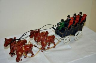 Cast Iron Horse Drawn Coach Buggy Carriage With 4 Horses 7 People