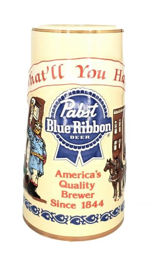Vintage Pabst Blue Ribbon Ceramic Beer Stein Mug House Of Wiebracht