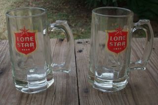 Pair Vintage Lone Star Beer Heavy Glass Mugs