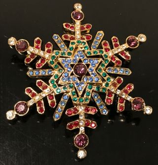 Vintage St.  John Gold Tone Multi Color Gripoix Star Snowflake Brooch Pendant