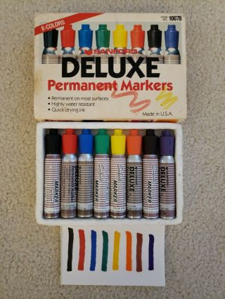 Vintage Sanford Deluxe Permanent Markers Set Of 8 Colors Item 10078 High Odor