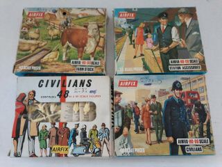 4 Boxes Assortment Airfix Civilians Set Of 48 And More Ho - Oo Scale Vintage