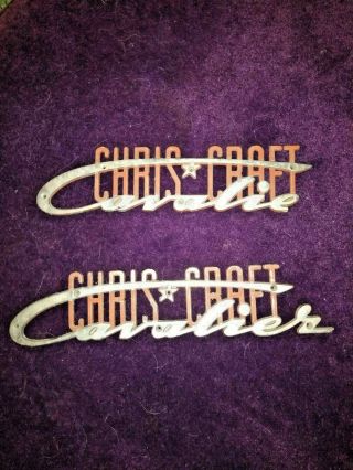 Vintage Pair Chris Craft Cavalier Emblems Red & Chrome 14 "