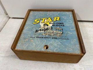 Antique Vintage 1950 Star Building Blocks Wood Wooden American Novelty
