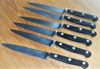 Trident Wusthof 4066/12cm Steak Knife Set 6pc Vintage Cutlery Holder Germany Htf