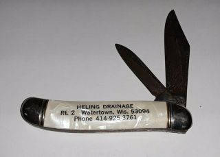 Vintage Imperial Advertising Pocket Knife Heling Drainage Watertown Wisconsin
