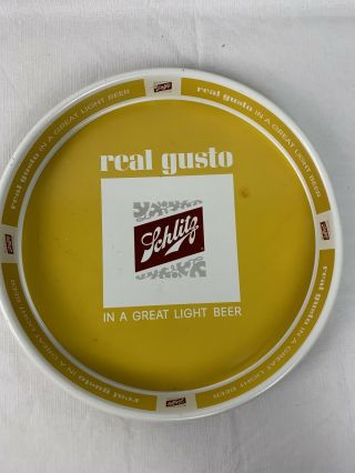 Vintage Schlitz Beer Tray 13 " Round Serving Tray Double Sided Yellow