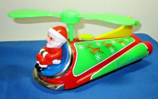 Vintage Modern Toys Tin Battery Operated Santa Claus In His Helicopeter