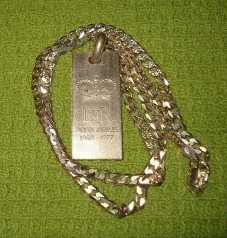 Vintage Silver Heavy Queens Jubilee Ingot/pendant 20 " Curb Chain Necklace 46.  2 G
