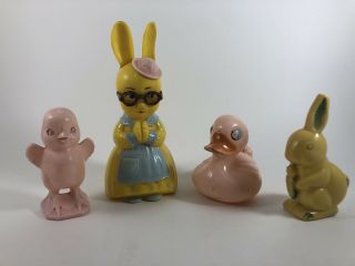 Vintage Knickerbocker Baby Rattles Hard Plastic Mama Bunny Rabbit Duck Chick