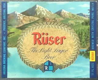 Phoenix 1963 Ruser 11 Oz.  Beer Bottle Label,  Arizona Brewing Co. ,  Mountains Az