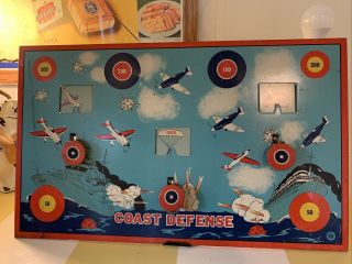 Vintage Tin Dart Board Target Coast Defense Wwii Litho Wyandotte Toys Stand