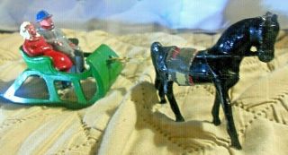 Vintage Lead Barclay One Horse Open Sleigh Man And Woman Christmas (ships)