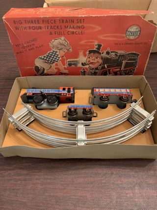 Vintage Johann Distler West Germany Big Three Piece Tin Toy Train Set Wind Up