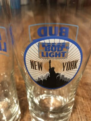 Bud Light York City Statue Of Liberty Pint Glass Set Of 4 Bar Glasses Rare