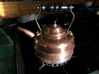 Vintage Simplex Solid Copper Teapot Tea Kettle With Coil Made In England 6 " Diam