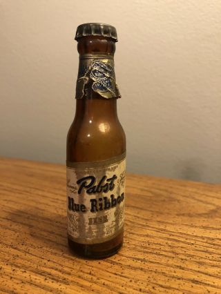 Vintage Pabst Blue Ribbon Mini 4.  5” Beer Bottle 7 Oz W/ Cap Empty Rare