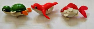 Vintage 1977 Tomy Toys - Swimming Turtle,  Fish,  And Seal Set Of Three
