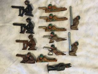 13 Vintage Barclay Antique Toy Military Soldiers Lead Hollow Cast Iron Metal