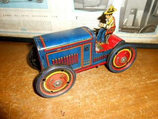 Vintage 1940s Paya Wind Up Tin Toy Tractor In Paint.