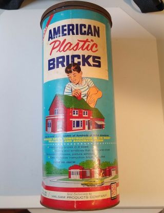 Vintage AMERICAN PLASTIC BRICKS Building Set by Halsam No.  725 w/ Orig Canister 3