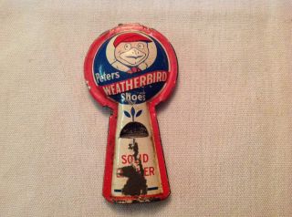 Vintage Peters Weatherbird Shoes Advertising Tin Litho Whistle