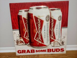 Budweiser Beer Metal Sign Grab Some Buds Bar Man Cave Anheuser Busch