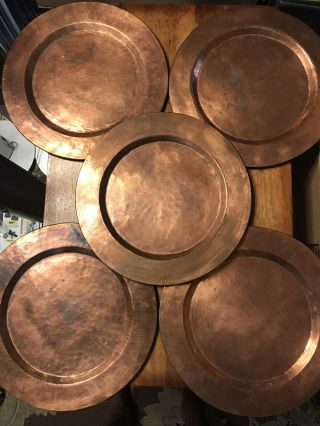 5 Hand Hammered Copper Plates Platter Charger 11 3/4 " - 12” Vintage
