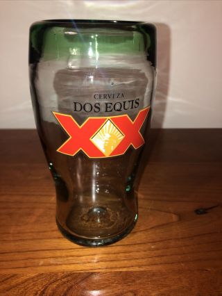 Dos Equis Cerveza Xx Green Rim Blown Glass With Air Bubbles Pint
