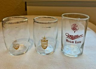 Taster Beer Barrel Glasses - Lone Star (2) & Miller High Life (1)