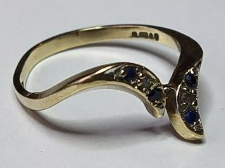 Vintage Hallmarked 9ct Gold Sapphire & Diamond Wishbone Ring Size N