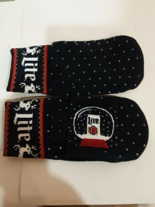 Miller Lite Ugly Christmas Sweater Mittens With Can Coozie Attached