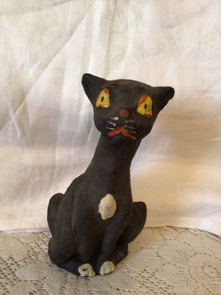 Vintage Halloween Black Cat Paper Mache Candy Container