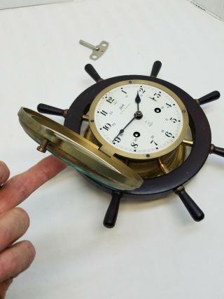 Vintage Schatz Royal Mariner Ships Wheel Clock Germany 3
