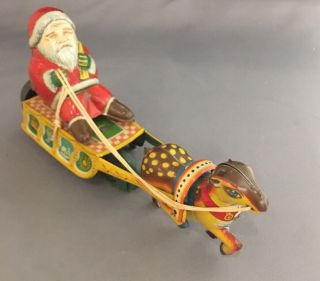 Vintage Tin Windup Santa Claus With Bell 1940 