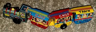 Antique Line Mar Toys Tin Japan Choo Choo Circus Wind Up Train Look