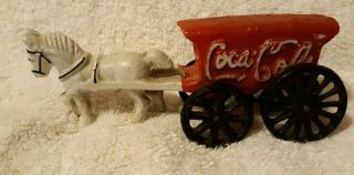 Vintage Cast Iron Coca Cola Wagon With White Horse