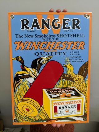 Old Vintage Dated 1964 Winchester Ranger Shotshells Ammo Porcelain Gas Sign