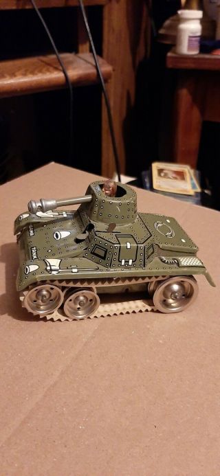 Vintage Gama German Tin Litho Windup Toy Tank