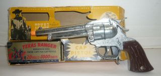 VINTAGE 1950 ' S TEXAS RANGER 50 SHOT REPEATER PISTOL TOY CAP GUN W/BOX 3