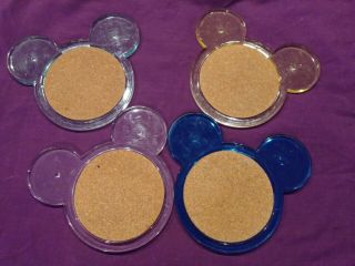 Set Of (4) Disney Mickey Mouse Multi - Color Drink Coasters Cork & Acrylic