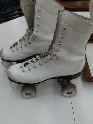 Vintage Pacer Crown White Leather Quad Roller Skates Womens Size 8