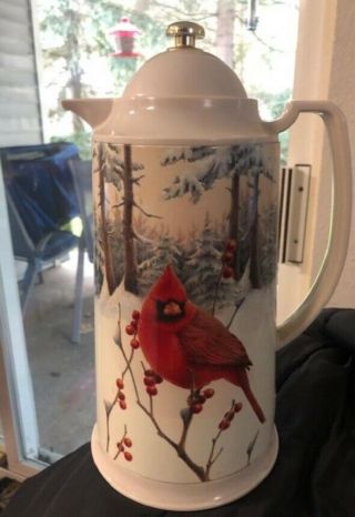 Lenox Winter Greetings Scenic Cardinal Thermos Vintage.  With Lid Carafe Pitcher