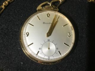 Bulova Pocket Watch 17 Jewel Wind Up Swiss 16ac Vintage 10k Rolled Gold 301