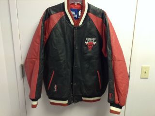 Vtg Chicago Bulls Pro Player Leather Jacket Size Xl