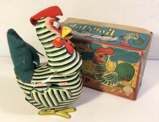 Vintage Mikuni Battery Operated Tin Rooster Chicken Toy W Box Japan